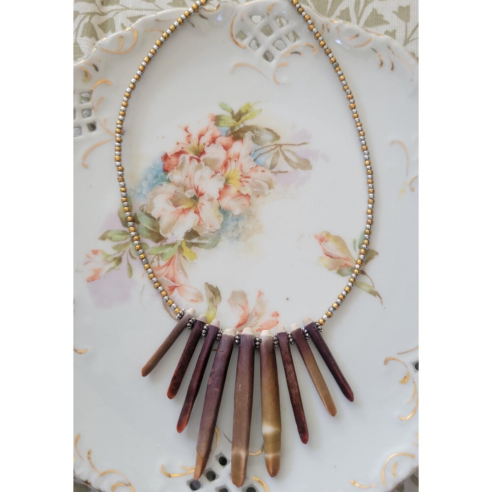 Handcrafted Sea Urchin Spine & Ceramic Bead Necklace - Coastal Luxe Statement